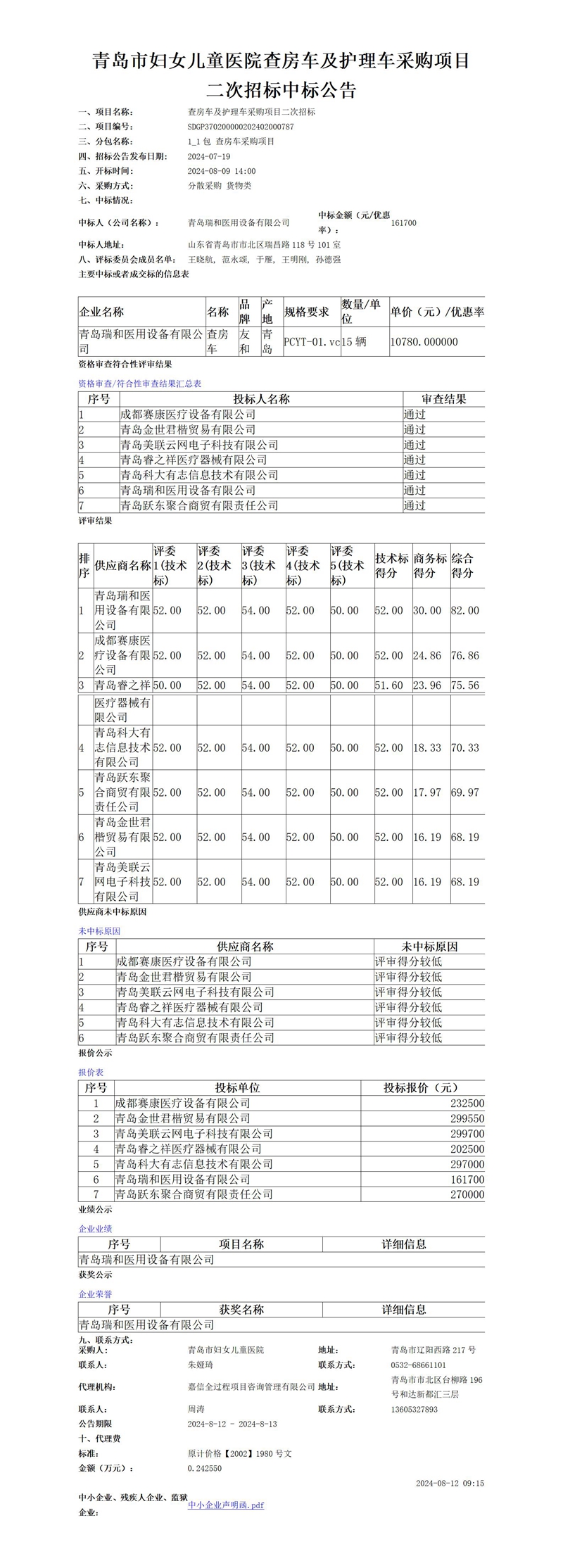青島市婦女兒童醫(yī)院查房車及護理車采購項目二次招標中標公告(1)_01.jpg